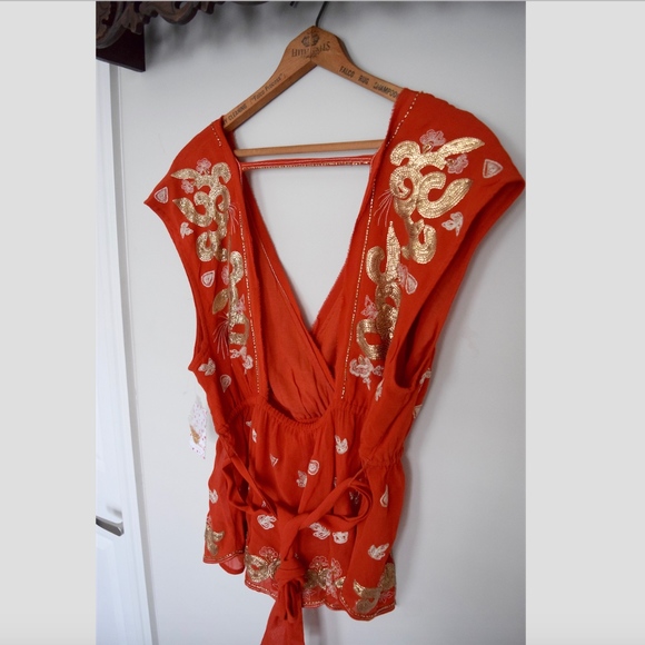 {Free People} Orange plunge top - Picture 4 of 8